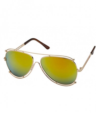 Aviator Women's Aviator Metal Frame Flat Bar Modern Style Sunglasses - Gold Frame Green Lens - CJ12LZUVJJ1 $17.02