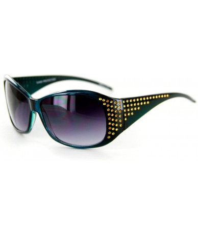 Butterfly Plaza" Designer Sunglasses Fun Faux Crystals Medium Lenses Protect 100% UV - Blue W/ Smoke Lens - C011DNUU5QZ $24.46