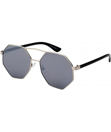 Oversized Geometric Octagon Shape Sunnies W/Flat Color Mirror Lens 25116-FLREV - Matte Silver - CG12IJUH6E7 $11.47