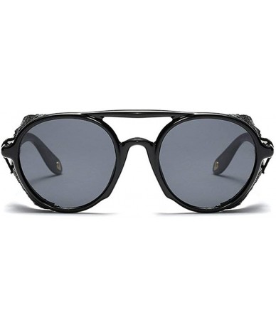 Oval Vintage Women Punk Round Sunglasses Luxury Brand Designer Fashion Side protection Sun Glasses - Black - CH18MD67Y96 $13.35