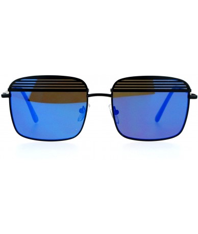 Rectangular Shutter Half Eye Lid Flat Len Rectangular Mirrored Mirror Sunglasses - Black Blue - CV12FV988KZ $23.55