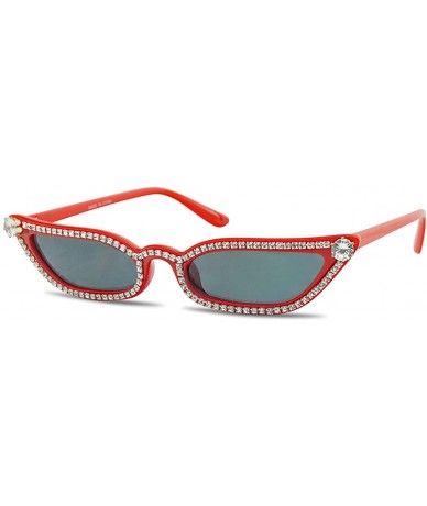 Oversized Retro Vintage Lolita Cat Eye Clout Goggle Style Tinted Lens Sunglasses - Red Frame (Rhinestone) - Black - CQ18IA7N3...