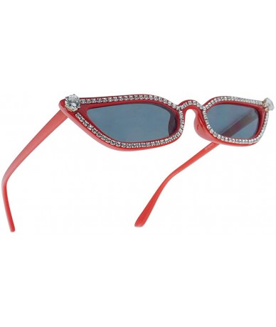Oversized Retro Vintage Lolita Cat Eye Clout Goggle Style Tinted Lens Sunglasses - Red Frame (Rhinestone) - Black - CQ18IA7N3...