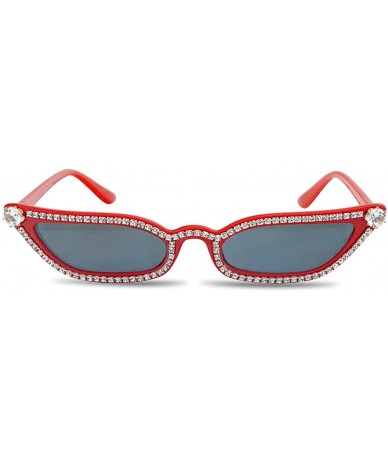 Oversized Retro Vintage Lolita Cat Eye Clout Goggle Style Tinted Lens Sunglasses - Red Frame (Rhinestone) - Black - CQ18IA7N3...