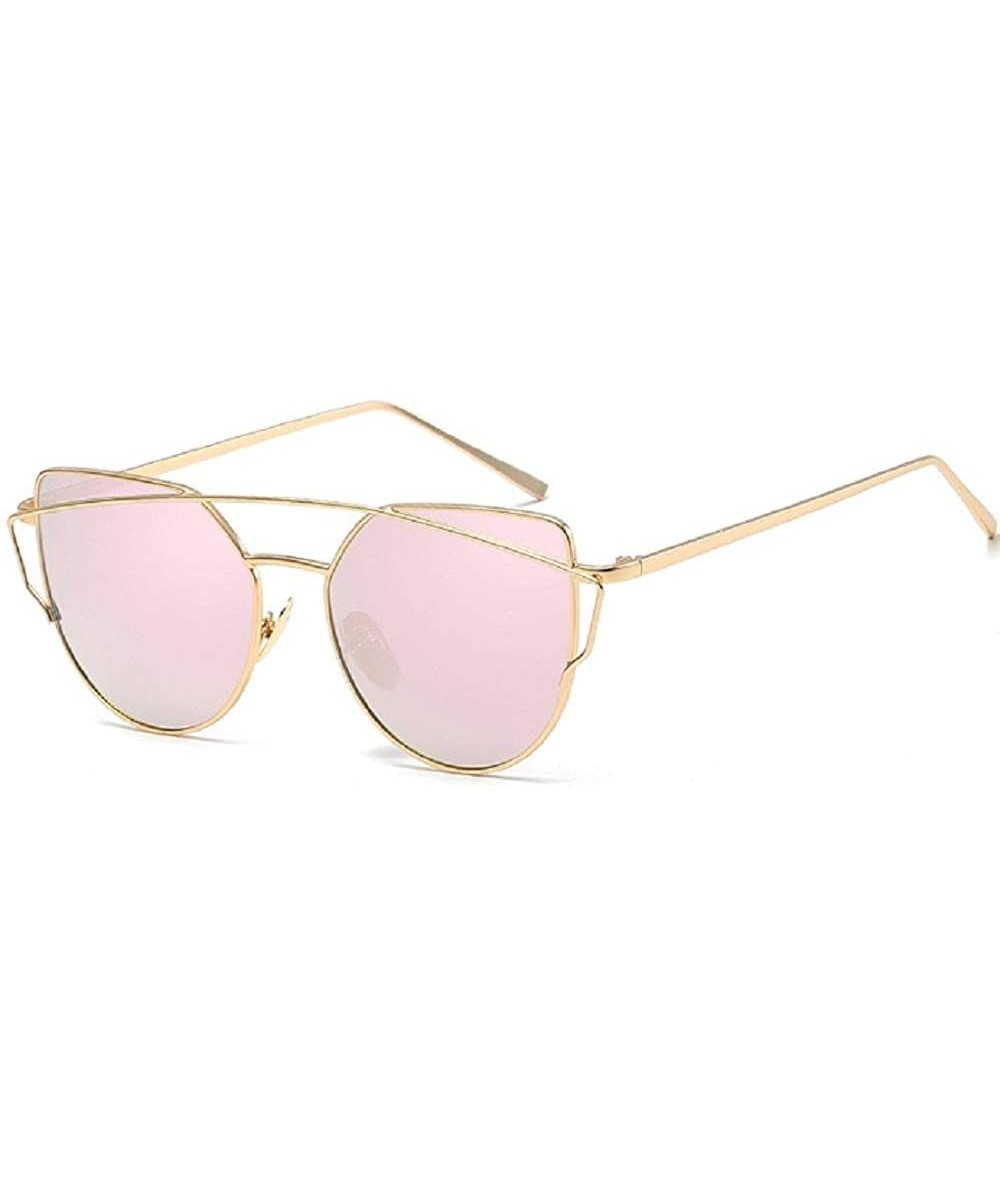 Oversized Womens Cateye Pink Mirrored UV Protection Sunglasses for Small Faces (Gold Frame) - CD18RKW9UTH $7.84