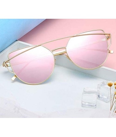 Oversized Womens Cateye Pink Mirrored UV Protection Sunglasses for Small Faces (Gold Frame) - CD18RKW9UTH $7.84