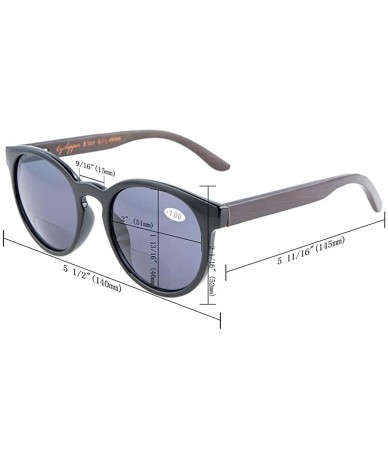 Oval Quality Spring Hinges Wood Temples Oval Round Bifocal Sunglasses Women - Black - C6182SW5X7K $10.57