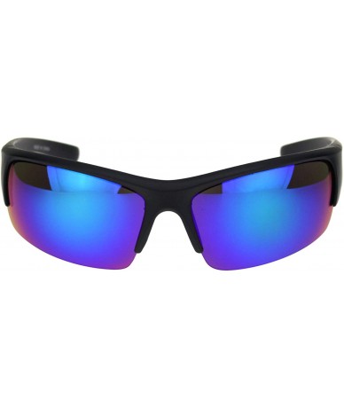 Sport Mens Colored Mirror Narrow Half Rim Sport Warp Sunglasses - Matte Black Green Teal Mirror - CX18OUXKNU0 $10.16