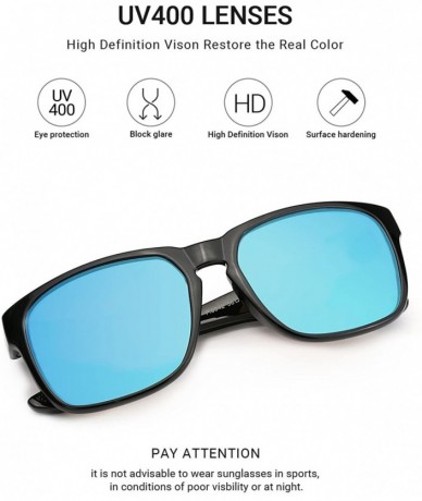 Round Classic Rectangular Polarized Sunglasses Retro Driving Eyewear 100% UV Blocking - Blue Multi-coated - CD18C0KZRU8 $9.46