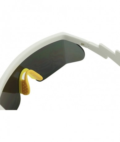 Goggle Semi Rimless Neon Rainbow Sunglasses Mirrored Lens UV Protection 80s Retro Rave Shades Crooked ZigZag Bolt Arm - CL18W...