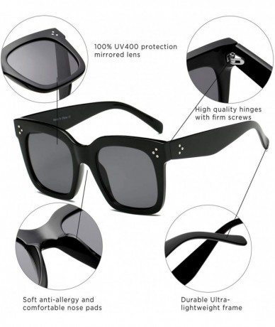 Square Women Retro Flat Lens Square Oversized Designer Sunglasses - Black - CQ18I0HGNAW $12.43