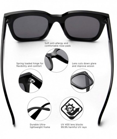 Square Women Retro Flat Lens Square Oversized Designer Sunglasses - Black - CQ18I0HGNAW $20.46