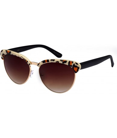 Rimless Semi Rimless Animal Print Sunglasses w/Gradient Lens 31966P-AP - Cream+brown Leopard - CX12F0GXK4N $12.84