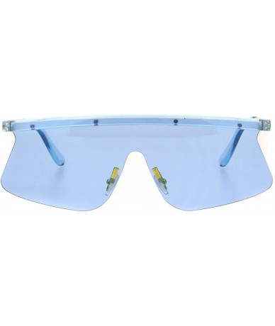 Shield 80s Cyber Punk Flat Top Shield Robotic Panel Sunglasses - Blue - CZ18HR5YE9M $24.94
