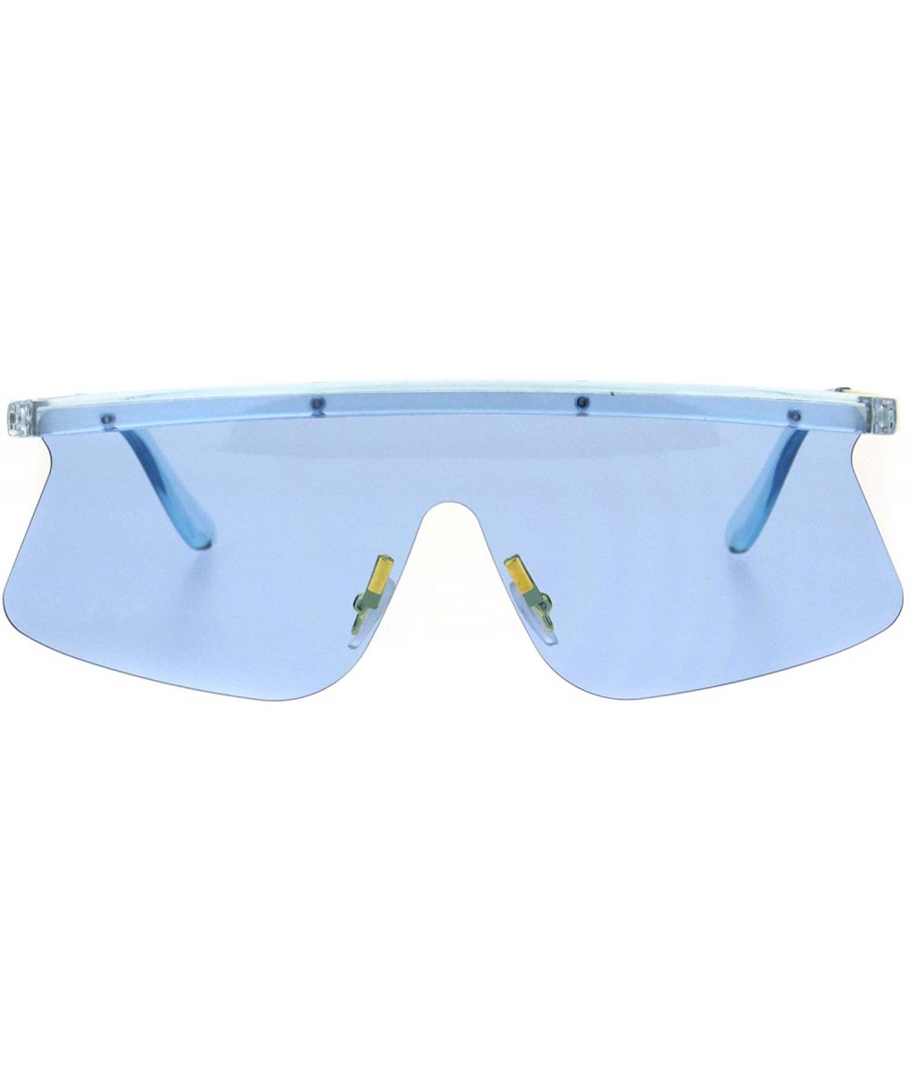 Shield 80s Cyber Punk Flat Top Shield Robotic Panel Sunglasses - Blue - CZ18HR5YE9M $15.21