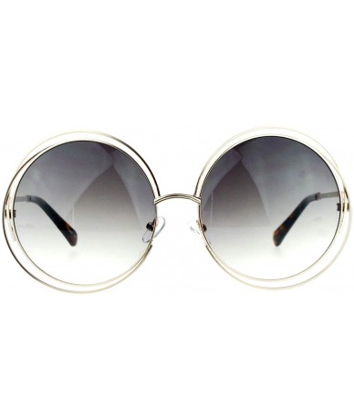 Round Womens Round Double Wire Metal Rim Oversize Circle Lens Sunglasses - Gold Smoke - CG122BLSYMX $8.88