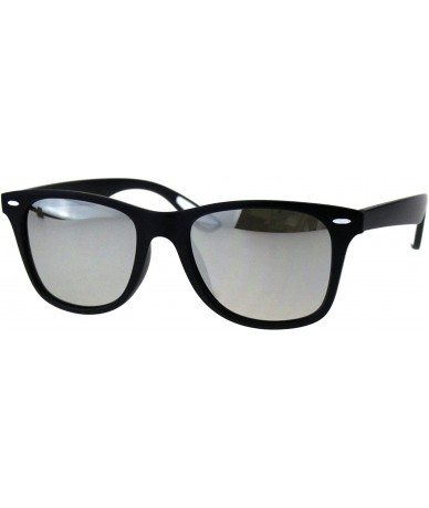 Rectangular Retro Reflective Color Mirror Lens Black Horn Rim Hipster Sunglasses - White Silver Mirror - CA18H4LWEXU $11.78