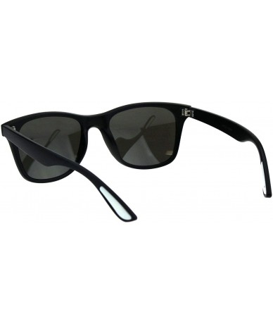 Rectangular Retro Reflective Color Mirror Lens Black Horn Rim Hipster Sunglasses - White Silver Mirror - CA18H4LWEXU $11.78
