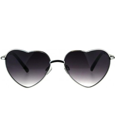Rectangular Womens Heart Shape Chain Arm Metal Rim 70s Sunglasses - Silver Smoke - C2180CC89ZC $12.99