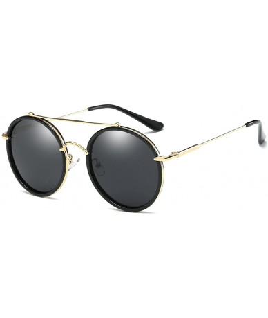 Round Polarized Sunglasses Mirrored Designer - Black - CS1845Q6IHY $41.16