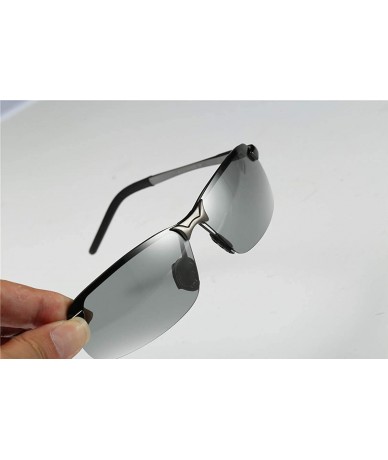Rectangular Polarized Sunglasses Driving Photosensitive Glasses Color changing sunglasses - Gun Grey - CS18SQ6YS86 $24.30