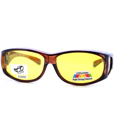 Wrap Fit Over Small Glasses Polarized Night Driving Yellow Lens Sunglasses Brown - CU120DYXMKT $24.04