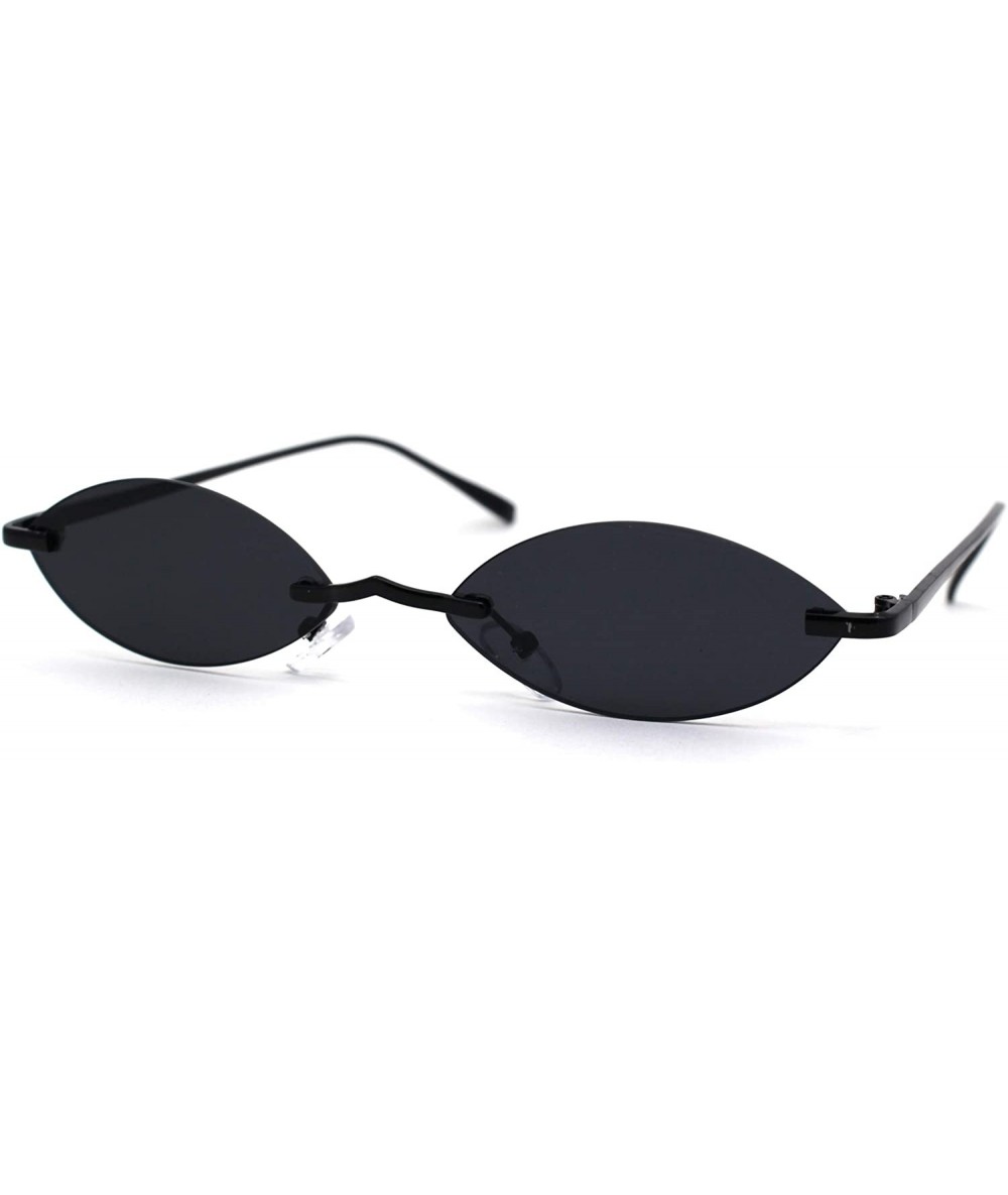 Oval Rimless Dad Shade Bridge Vintage Sunglasses - All Black - CU196243RUO
