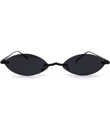Oval Oval Rimless Pimp Dad Shade Metal Bridge Vintage Sunglasses - All Black - CU196243RUO $11.96