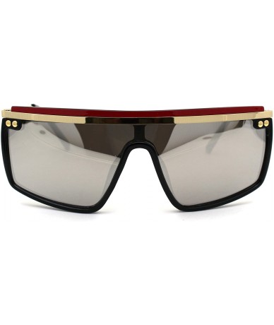 Shield Luxury Flat Top Mobster Fashion Shield Retro Sunglasses - Black Gold Red Silver Mirror - CO18ZCO66DI $31.26