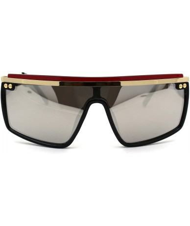 Shield Luxury Flat Top Mobster Fashion Shield Retro Sunglasses - Black Gold Red Silver Mirror - CO18ZCO66DI $13.14