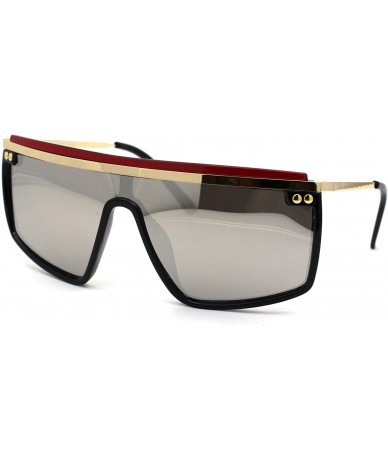 Shield Luxury Flat Top Mobster Fashion Shield Retro Sunglasses - Black Gold Red Silver Mirror - CO18ZCO66DI $13.14