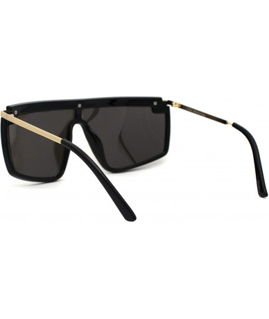 Shield Luxury Flat Top Mobster Fashion Shield Retro Sunglasses - Black Gold Red Silver Mirror - CO18ZCO66DI $13.14