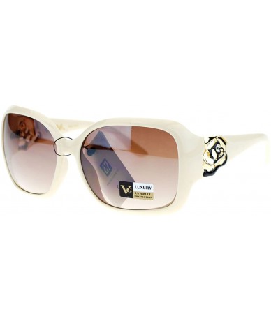 Square Womens Oversized Square Frame Sunglasses With Rhinestone Rose Design - Beige - CW127364MNV $9.40