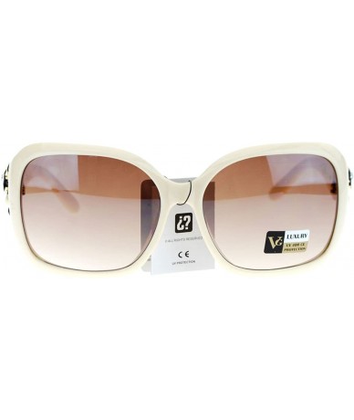 Square Womens Oversized Square Frame Sunglasses With Rhinestone Rose Design - Beige - CW127364MNV $9.40