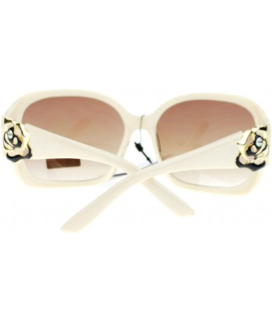 Square Womens Oversized Square Frame Sunglasses With Rhinestone Rose Design - Beige - CW127364MNV $9.40