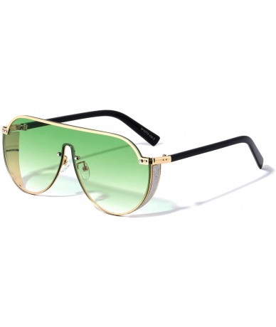 Aviator Flat Top Glitter Shield Lens Aviator Sunglasses - Green - CP196MTMAIG $31.70