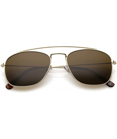 Aviator Classic Metal Curved Crossbar Square Lens Aviator Sunglasses 53mm - Gold / Brown - CA184WZW8S7 $7.22