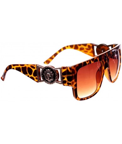 Square Brown Tortoise Gold Lion Head Medallion Square Sunglasses Brown Lens (MED-1) - CB11OL4S6VN $10.34