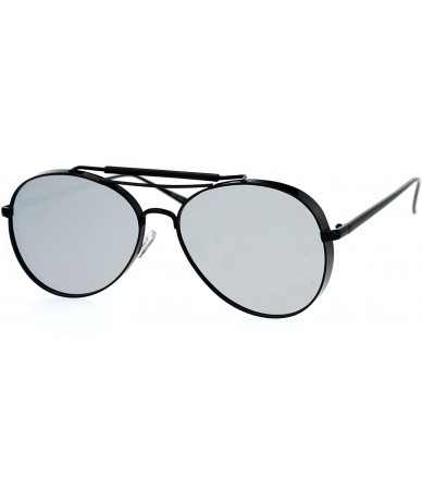 Aviator Unisex Round Aviator Sunglasses Flat Metal Frame Flat Mirror Lens UV 400 - Black (Silver Mirror) - CS1872OY5NE $15.33