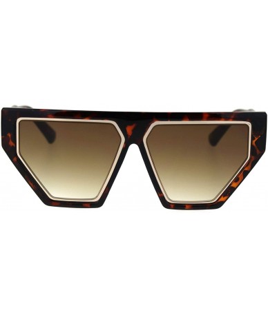 Cat Eye Womens Retro Flat Top Futuristic Mod Squared Cat Eye Sunglasses - Tortoise Brown - CI18QYMTSOS $21.40