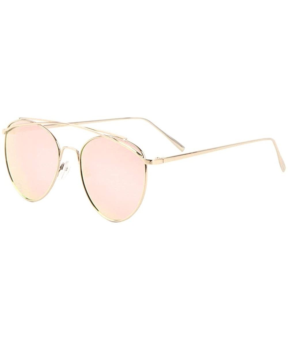 Round Double Curved Top Bar Round Color Mirror Sunglasses - Pink - CJ1987GXRLT $13.97