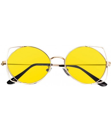 Cat Eye Sunglasses for Women - Cat Eye Mirrored Flat Lenses Metal Frame Sunglasses (Yellow) - Yellow - C218RDGK4MG $23.78
