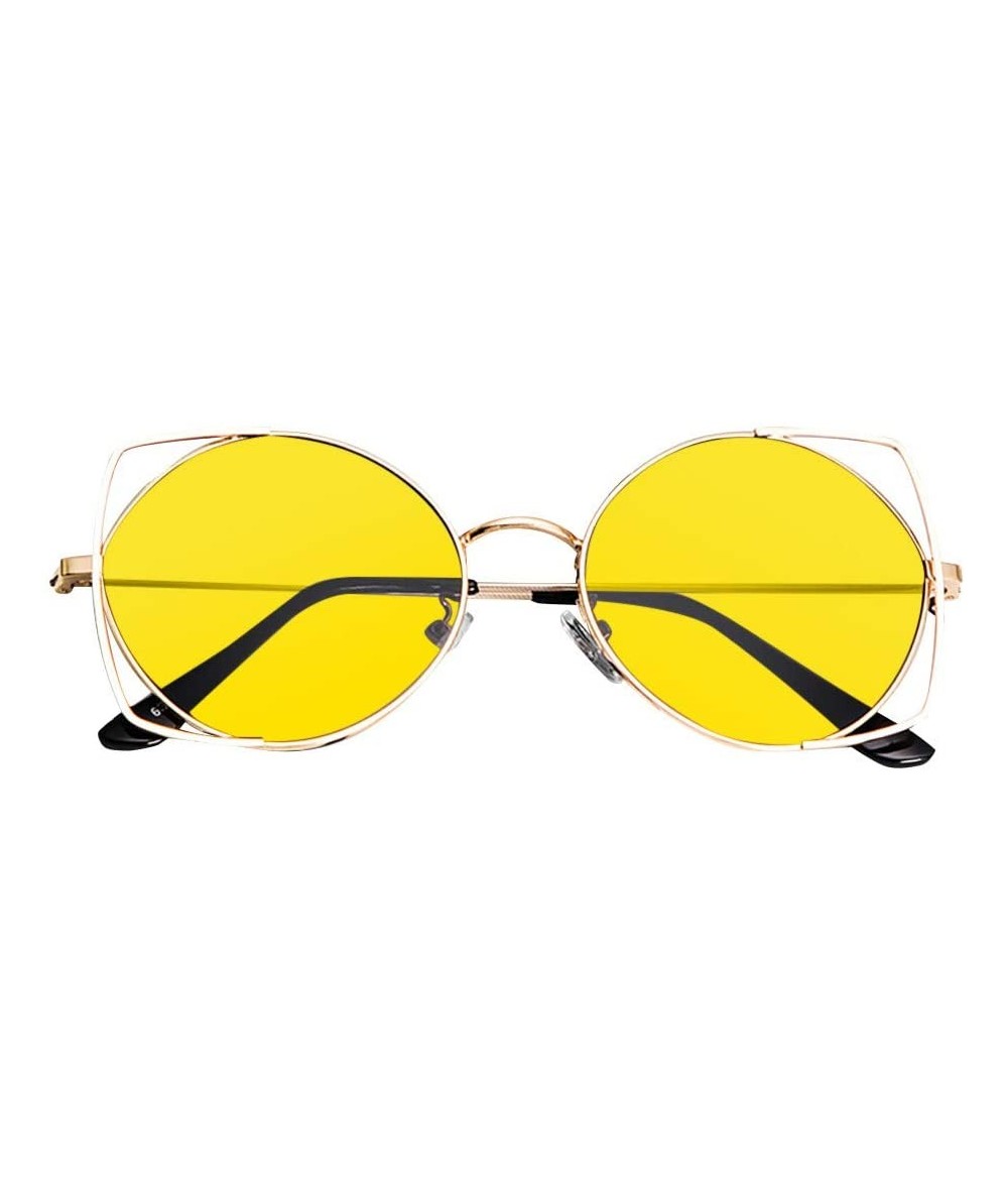Cat Eye Sunglasses for Women - Cat Eye Mirrored Flat Lenses Metal Frame Sunglasses (Yellow) - Yellow - C218RDGK4MG $19.72