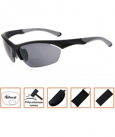 Sport Retro Mens Womens Sports Half-Rimless Bifocal Sunglasses - Black Frame/Grey Arm - CD189X5ILAN $9.07