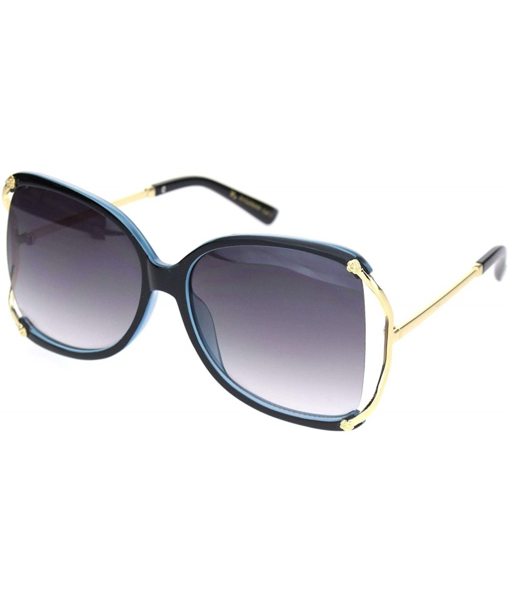 Butterfly Womens Luxury Exposed Side Lens Squared Butterfly Sunglasses - Black Blue Gradient Black - CC18NUTNMAL $15.38