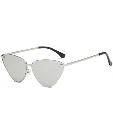 Oversized Cateye Metal Frame Women Sunglasses Oversized Flat Mirrored Lens Shades - Silver - CB18CIE2AMK $20.51