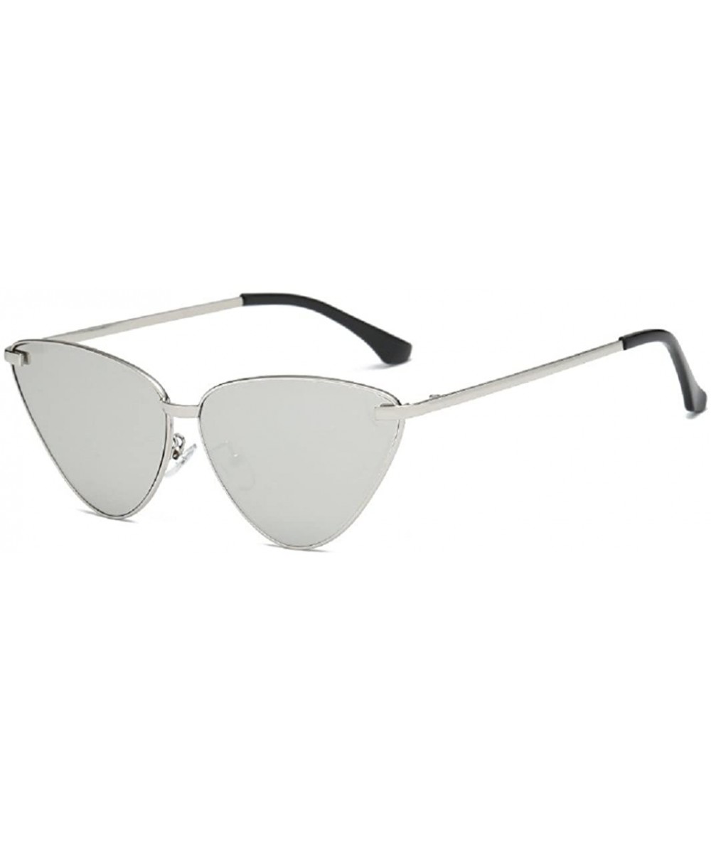 Oversized Cateye Metal Frame Women Sunglasses Oversized Flat Mirrored Lens Shades - Silver - CB18CIE2AMK $11.06