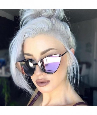 Oversized Cateye Metal Frame Women Sunglasses Oversized Flat Mirrored Lens Shades - Silver - CB18CIE2AMK $11.06