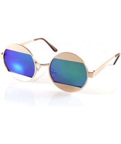 Rimless Top Bottom Metal Split Mirror Round Flat Lens Sunglasses A200 - Green Rv - CA18ES8Y2LE $15.11