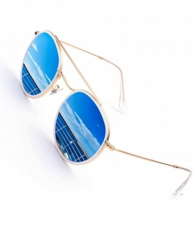Round Retro Round Sunglasses Metal Frame Glass Circle Lens Men Women 3647 Vintage Style - Gold / Blue Glass Lens - CR18EHCY9U...